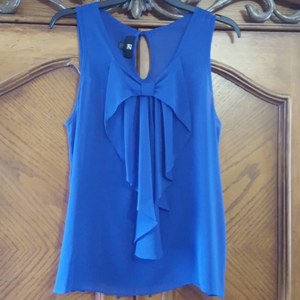 Royal blue sheer bow detail top